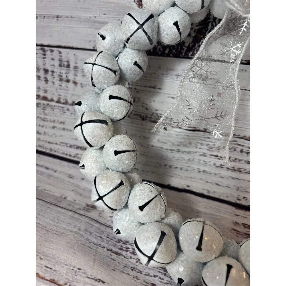 Christmas Holiday Sleigh Bell‎ White Iridescent Wreath 12